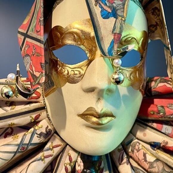 Otto Bassano Venetian Jester Mask-Handmade-Italy-Gold-Wall Art-Masquerade-Prop - Picture 5 of 10